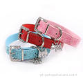 Designers de bling de alta qualidade Rhinestone pu Dog Collar